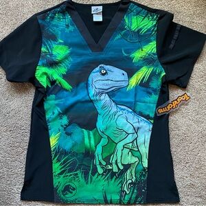 NWT Tooniforms Jurassic Park Scrub Top. Size Small